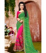green embroidered georgette saree with blouse