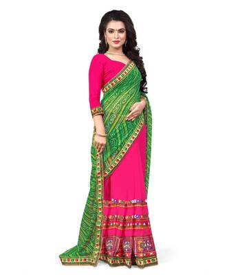 green embroidered georgette saree with blouse 3