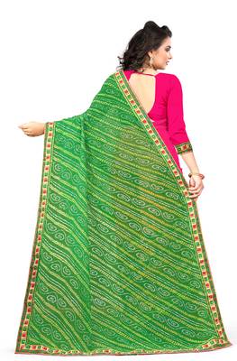 green embroidered georgette saree with blouse 4