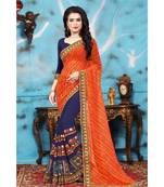 Orange embroidered georgette saree with blouse
