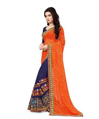 Orange embroidered georgette saree with blouse 2
