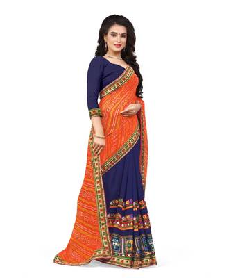 Orange embroidered georgette saree with blouse 3