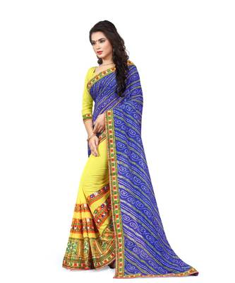 blue embroidered georgette saree with blouse 2