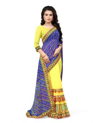 blue embroidered georgette saree with blouse 3