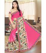 pink embroidered chiffon saree with blouse