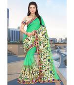 green embroidered chiffon saree with blouse