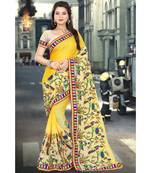 yellow embroidered chiffon saree with blouse