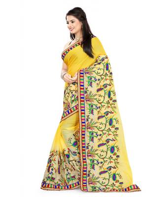yellow embroidered chiffon saree with blouse 2