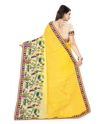 yellow embroidered chiffon saree with blouse 3