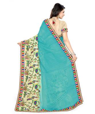 blue embroidered chiffon saree with blouse 3