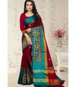 red embroidered cotton_silk saree with blouse