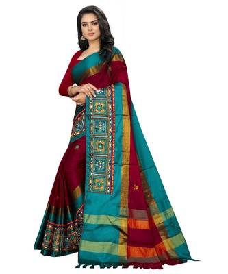 red embroidered cotton_silk saree with blouse 3