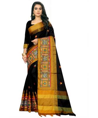 black embroidered cotton_silk saree with blouse 2