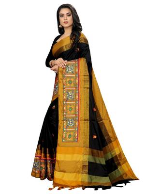 black embroidered cotton_silk saree with blouse 3
