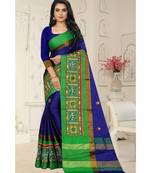 Blue embroidered cotton_silk saree with blouse