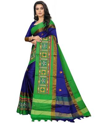 Blue embroidered cotton_silk saree with blouse 3