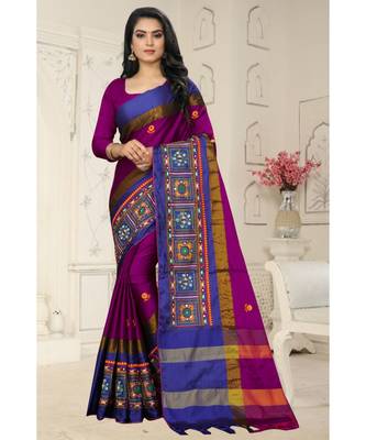Pink embroidered cotton_silk saree with blouse 1