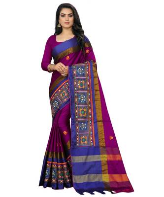 Pink embroidered cotton_silk saree with blouse 2