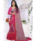 Pink printed chiffon saree with blouse