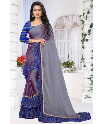Blue printed chiffon saree with blouse 1