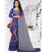 Blue printed chiffon saree with blouse