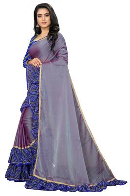 Blue printed chiffon saree with blouse 2