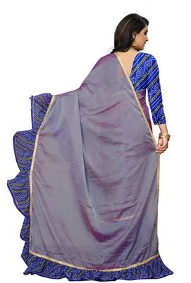 Blue printed chiffon saree with blouse 3