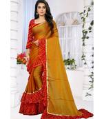 yellow printed chiffon saree with blouse