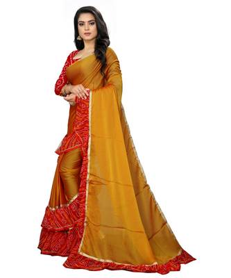 yellow printed chiffon saree with blouse 2