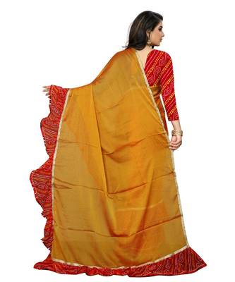 yellow printed chiffon saree with blouse 3
