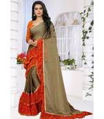 beige printed chiffon saree with blouse