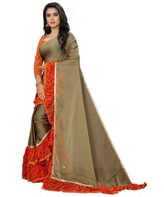 beige printed chiffon saree with blouse 2