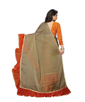 beige printed chiffon saree with blouse 3