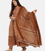 Brown color Printed Kurta Set