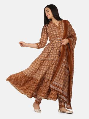 Brown color Printed Kurta Set 5