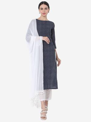 Navy Blue & White color Printed Kurta Set 1