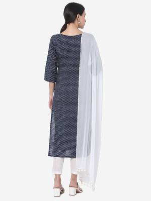 Navy Blue & White color Printed Kurta Set 2