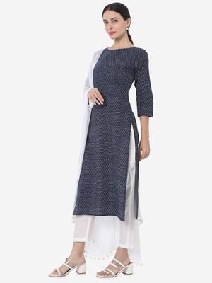 Navy Blue & White color Printed Kurta Set 5