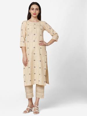 Cream color Printed Kurta Set 1
