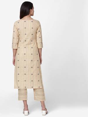 Cream color Printed Kurta Set 2