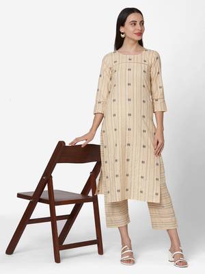 Cream color Printed Kurta Set 3