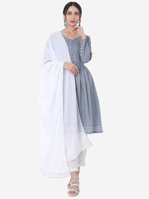 Grey & White color Solid Kurta Set 1