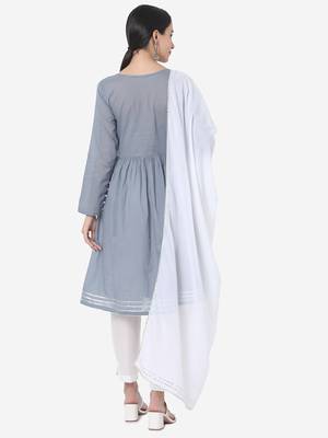 Grey & White color Solid Kurta Set 2