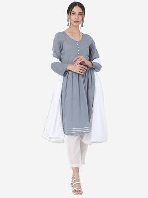 Grey & White color Solid Kurta Set 3