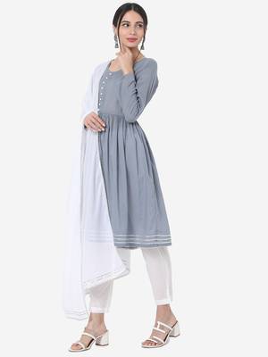 Grey & White color Solid Kurta Set 5