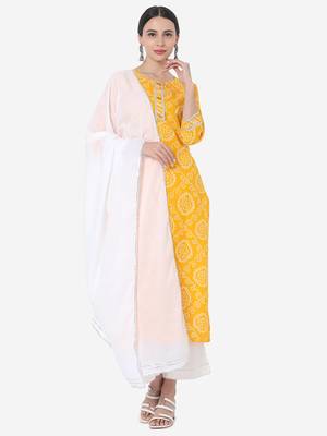 Yellow & White color Printed Kurta Set 1