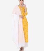 Yellow & White color Printed Kurta Set