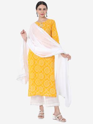 Yellow & White color Printed Kurta Set 3