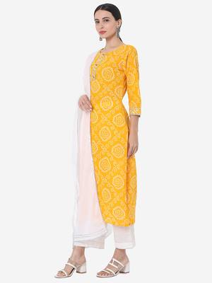 Yellow & White color Printed Kurta Set 5