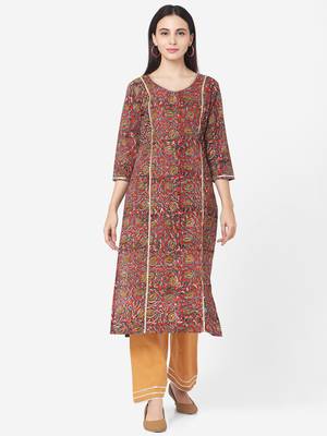 Red & Mustard color Printed Kurta Set 1